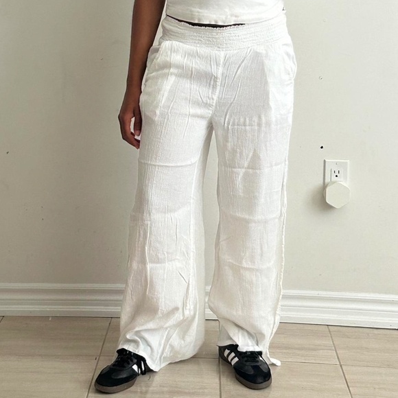 Aerie High Waisted White linen Pant - Picture 2 of 4